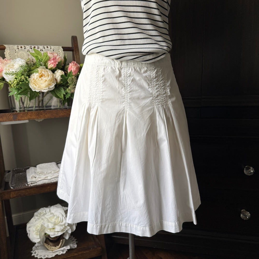 Gap Cotton A Line Skirt White Pleated Panel Knee Length Size 4 Minimalist 80